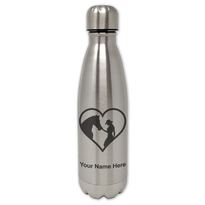 LaserGram Double Wall Water Bottle, Horse Cowgirl Heart, Personalized Engraving Included