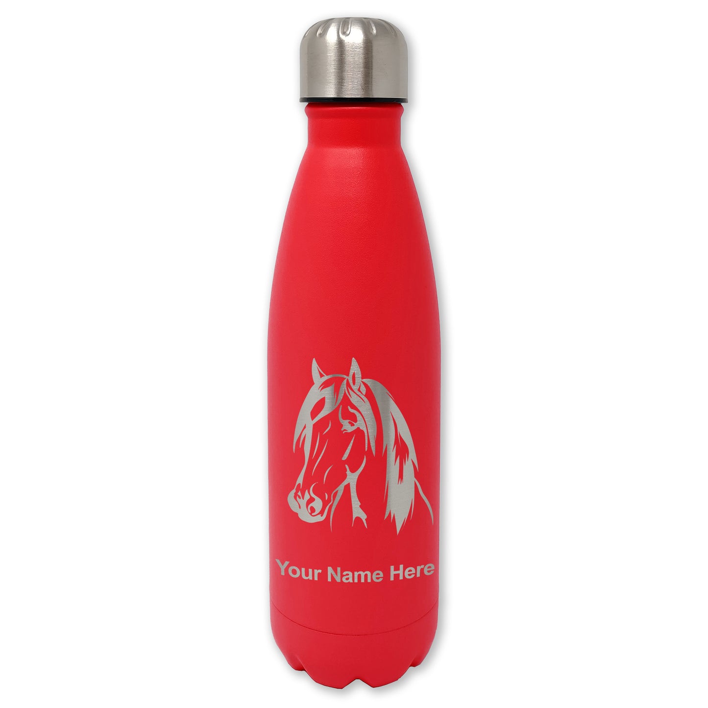 LaserGram Double Wall Water Bottle, Horse Head 1, Personalized Engraving Included