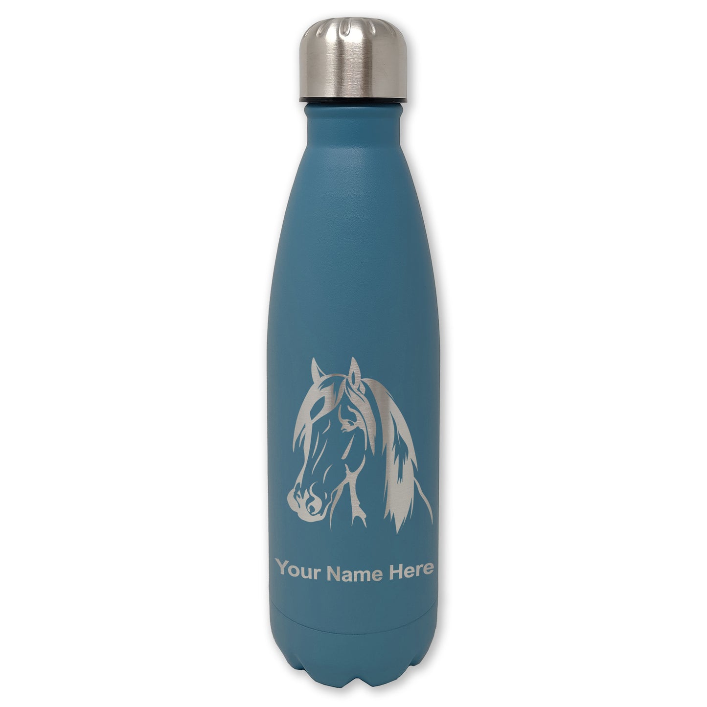 LaserGram Double Wall Water Bottle, Horse Head 1, Personalized Engraving Included