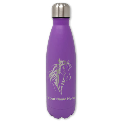 LaserGram Double Wall Water Bottle, Horse Head 3, Personalized Engraving Included