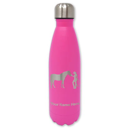 LaserGram Double Wall Water Bottle, Horse and Cowgirl, Personalized Engraving Included