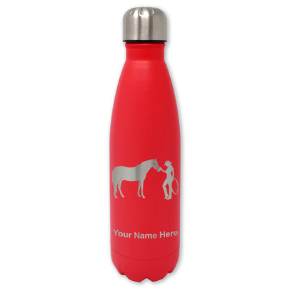 LaserGram Double Wall Water Bottle, Horse and Cowgirl, Personalized Engraving Included