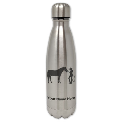 LaserGram Double Wall Water Bottle, Horse and Cowgirl, Personalized Engraving Included