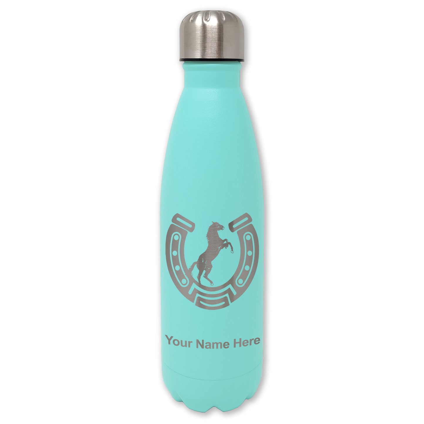LaserGram Double Wall Water Bottle, Horseshoe with Horse, Personalized Engraving Included
