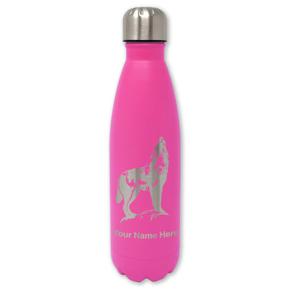 LaserGram Double Wall Water Bottle, Howling Wolf, Personalized Engraving Included