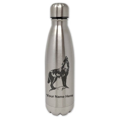 LaserGram Double Wall Water Bottle, Howling Wolf, Personalized Engraving Included
