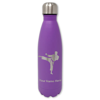 LaserGram Double Wall Water Bottle, Karate Man, Personalized Engraving Included