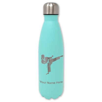 LaserGram Double Wall Water Bottle, Karate Woman, Personalized Engraving Included