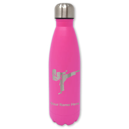 LaserGram Double Wall Water Bottle, Karate Woman, Personalized Engraving Included