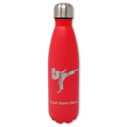 LaserGram Double Wall Water Bottle, Karate Woman, Personalized Engraving Included