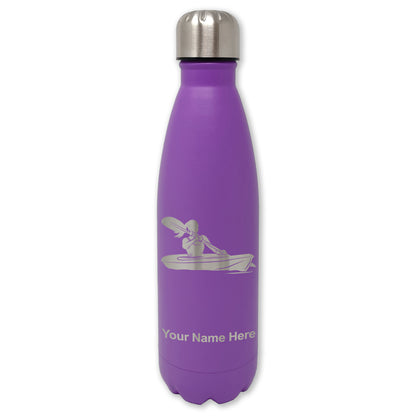 LaserGram Double Wall Water Bottle, Kayak Woman, Personalized Engraving Included
