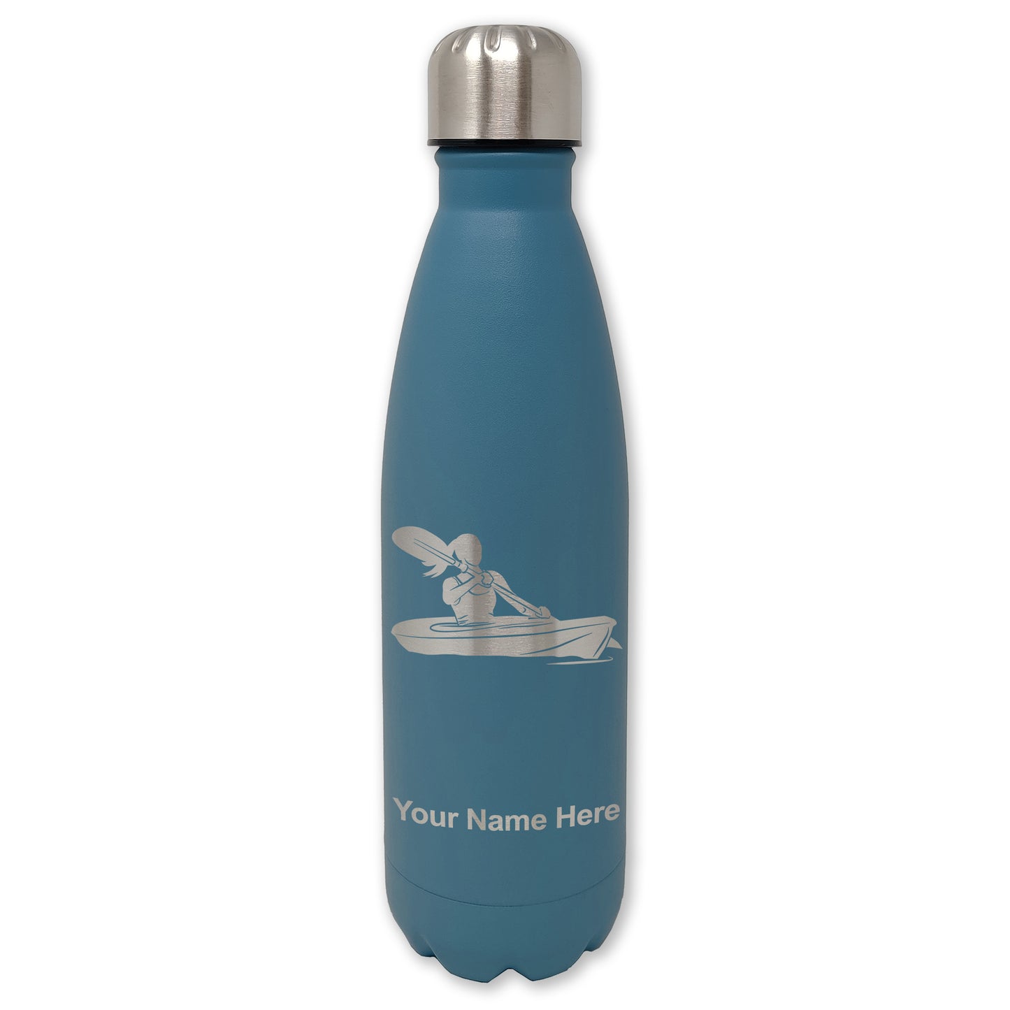 LaserGram Double Wall Water Bottle, Kayak Woman, Personalized Engraving Included