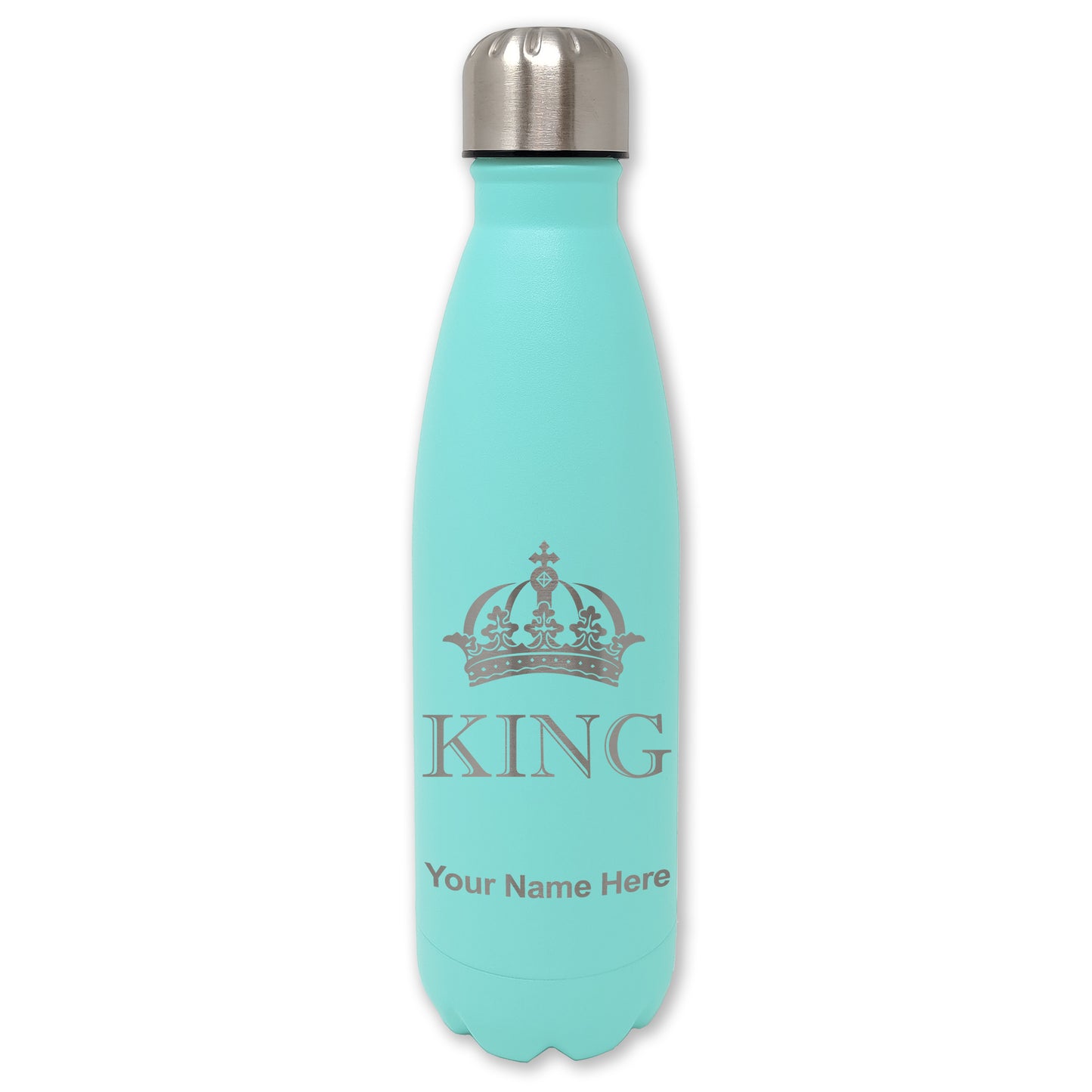 LaserGram Double Wall Water Bottle, King Crown, Personalized Engraving Included