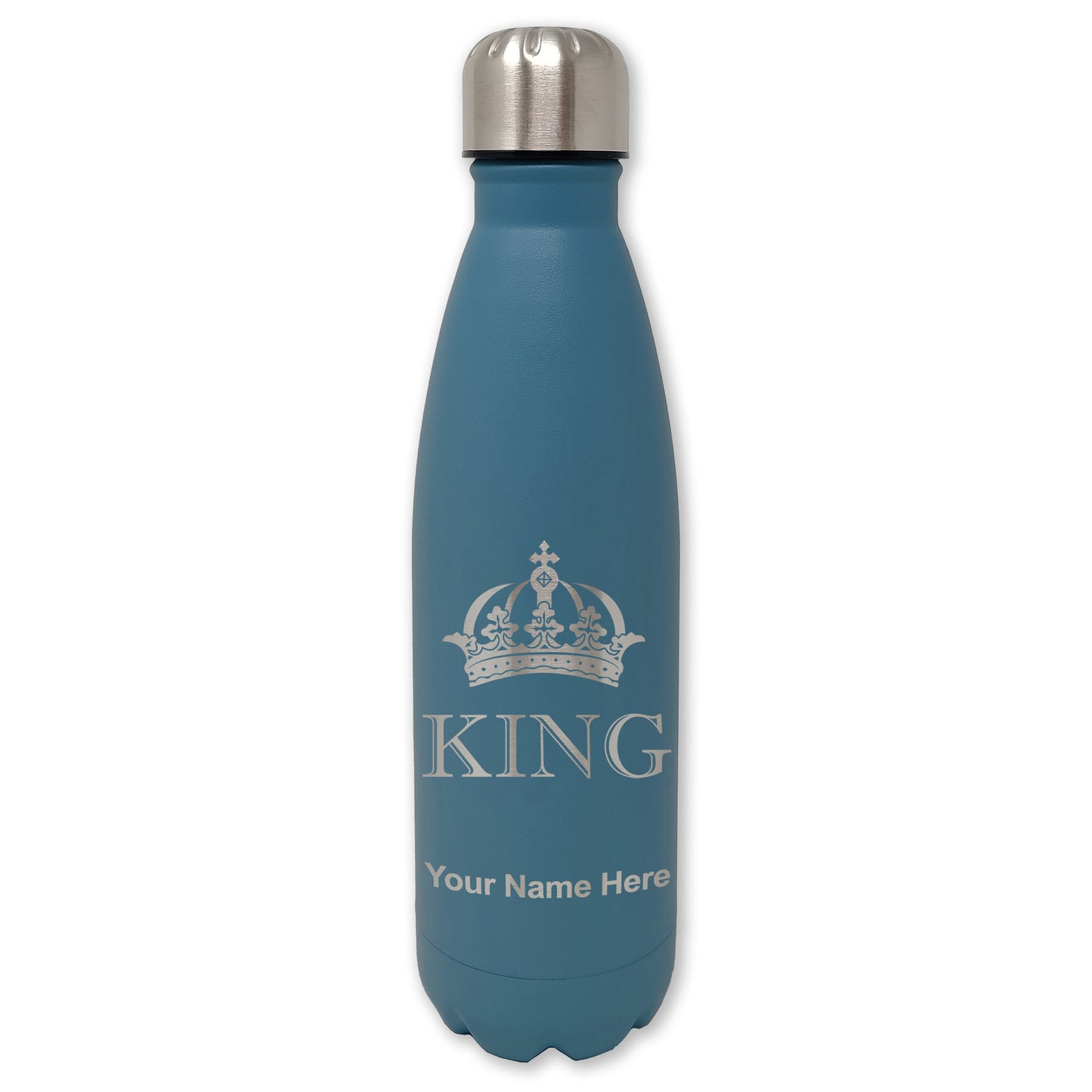 LaserGram Double Wall Water Bottle, King Crown, Personalized Engraving Included