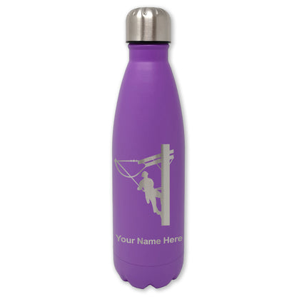 LaserGram Double Wall Water Bottle, Lineman, Personalized Engraving Included
