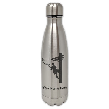 LaserGram Double Wall Water Bottle, Lineman, Personalized Engraving Included