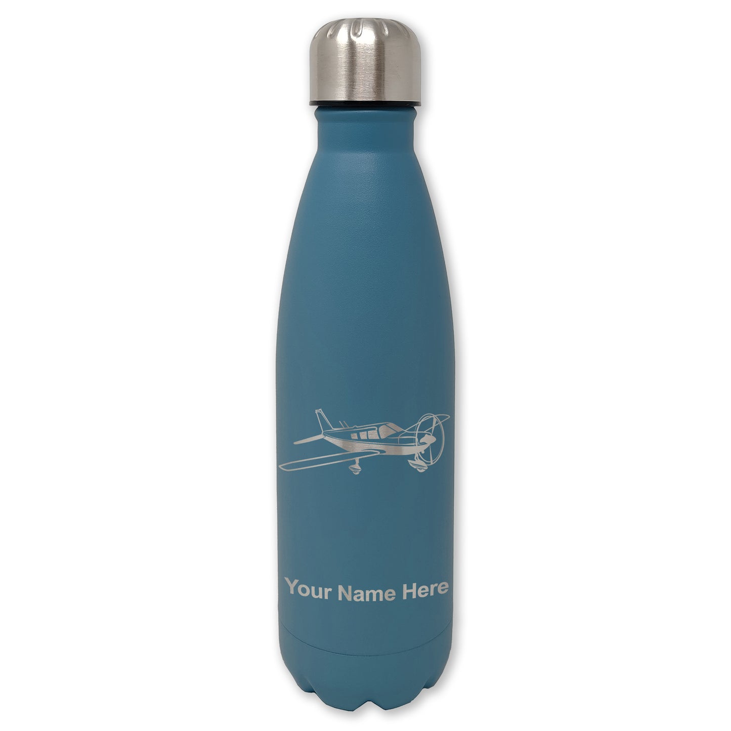 LaserGram Double Wall Water Bottle, Low Wing Airplane, Personalized Engraving Included