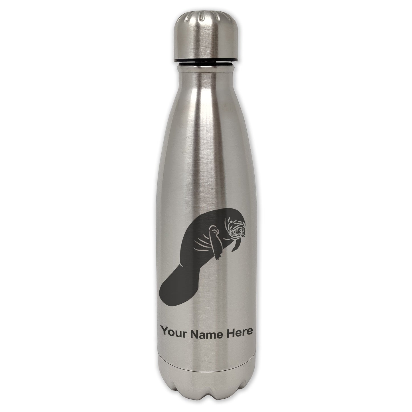 LaserGram Double Wall Water Bottle, Manatee, Personalized Engraving Included