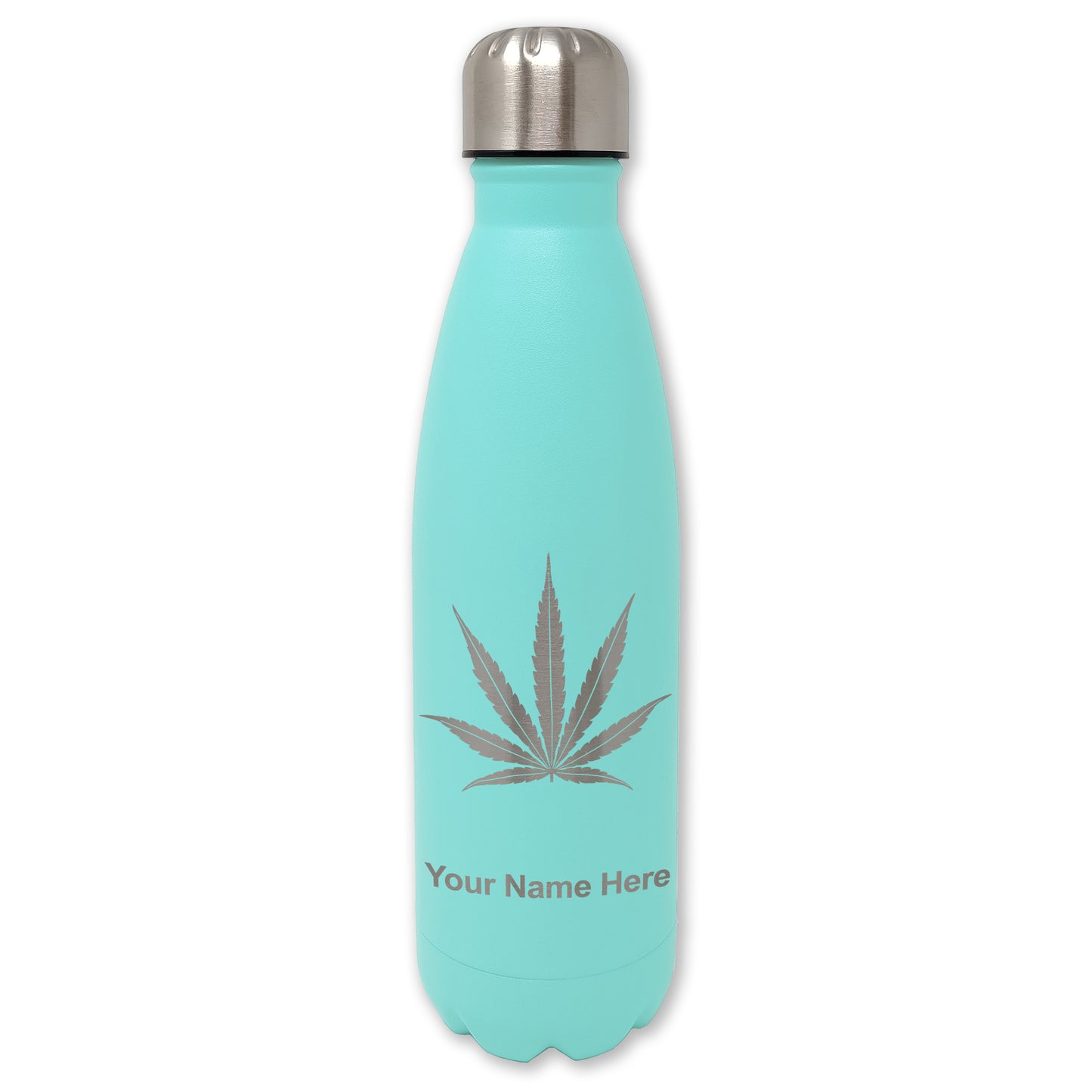 LaserGram Double Wall Water Bottle, Marijuana leaf, Personalized Engraving Included