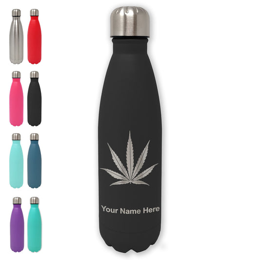LaserGram Double Wall Water Bottle, Marijuana leaf, Personalized Engraving Included
