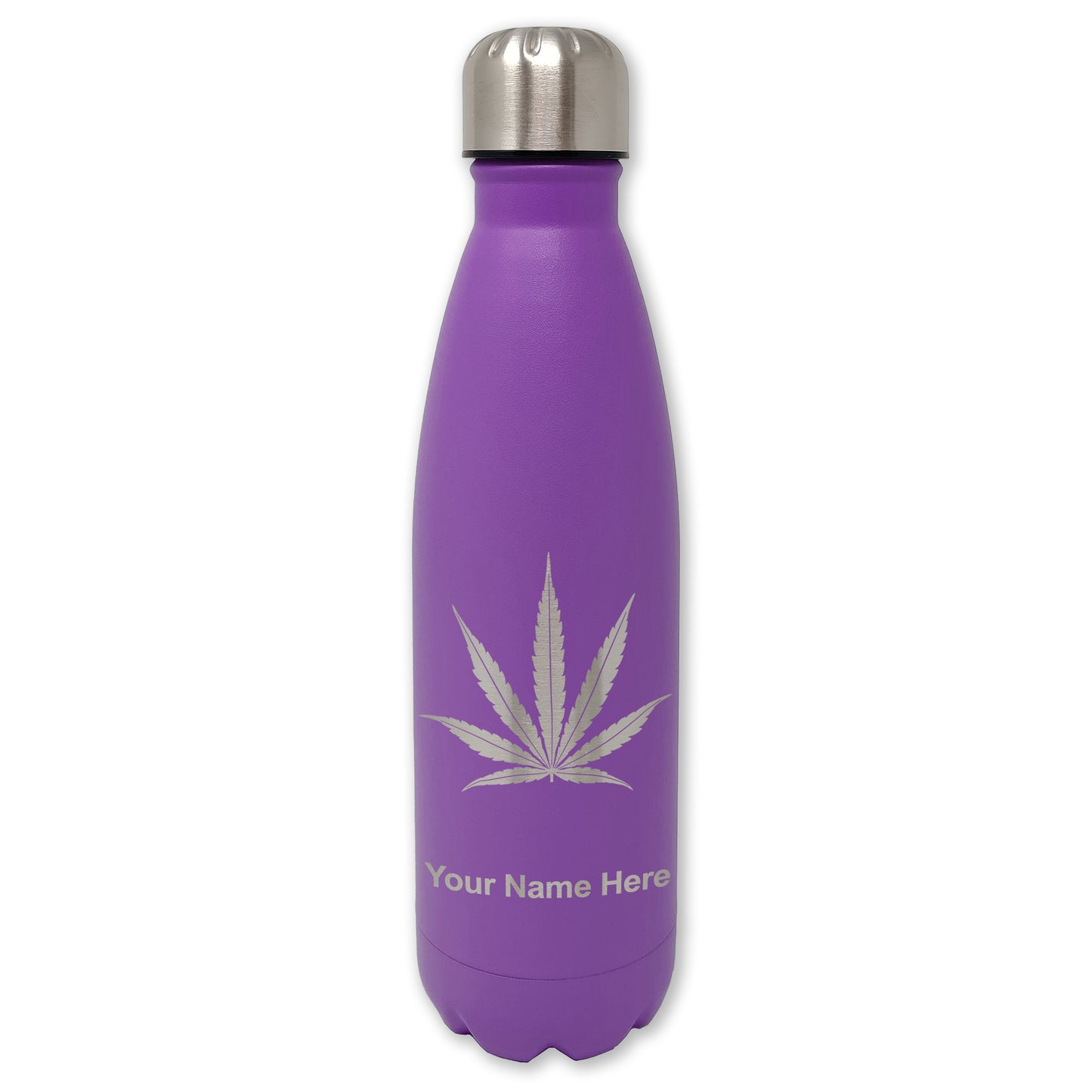 LaserGram Double Wall Water Bottle, Marijuana leaf, Personalized Engraving Included