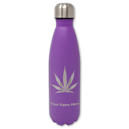 LaserGram Double Wall Water Bottle, Marijuana leaf, Personalized Engraving Included