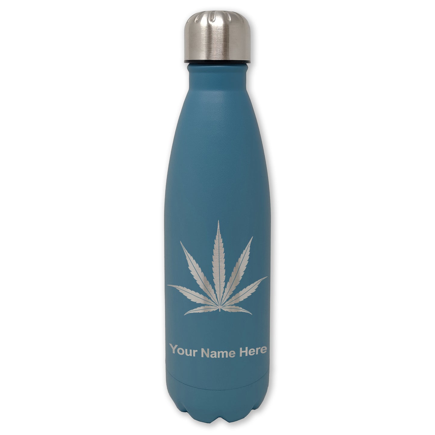 LaserGram Double Wall Water Bottle, Marijuana leaf, Personalized Engraving Included