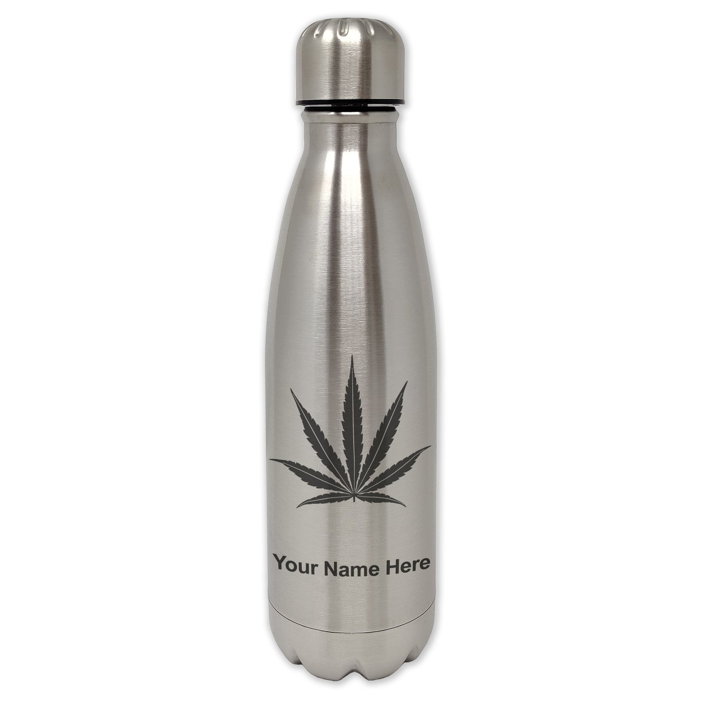 LaserGram Double Wall Water Bottle, Marijuana leaf, Personalized Engraving Included