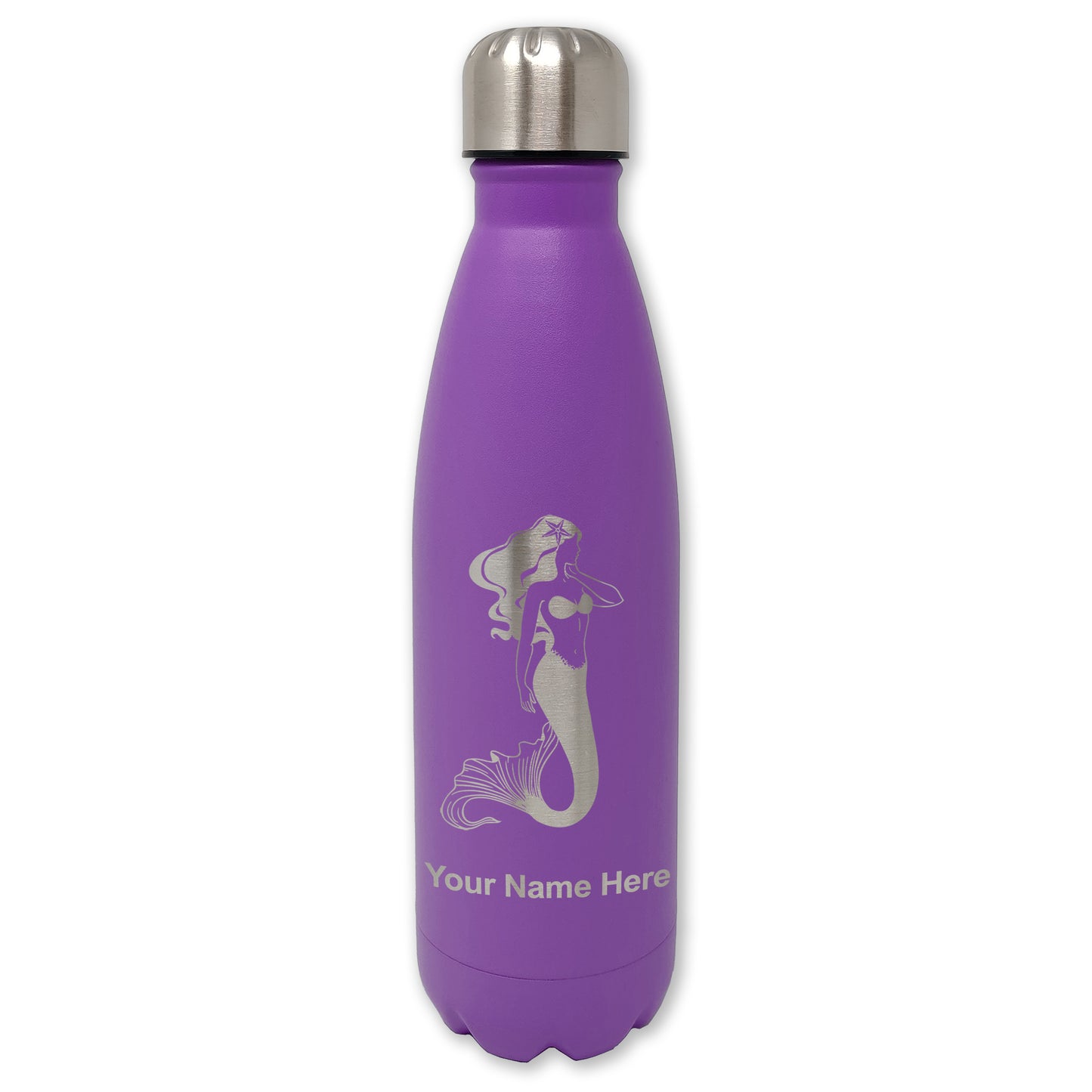 LaserGram Double Wall Water Bottle, Mermaid, Personalized Engraving Included