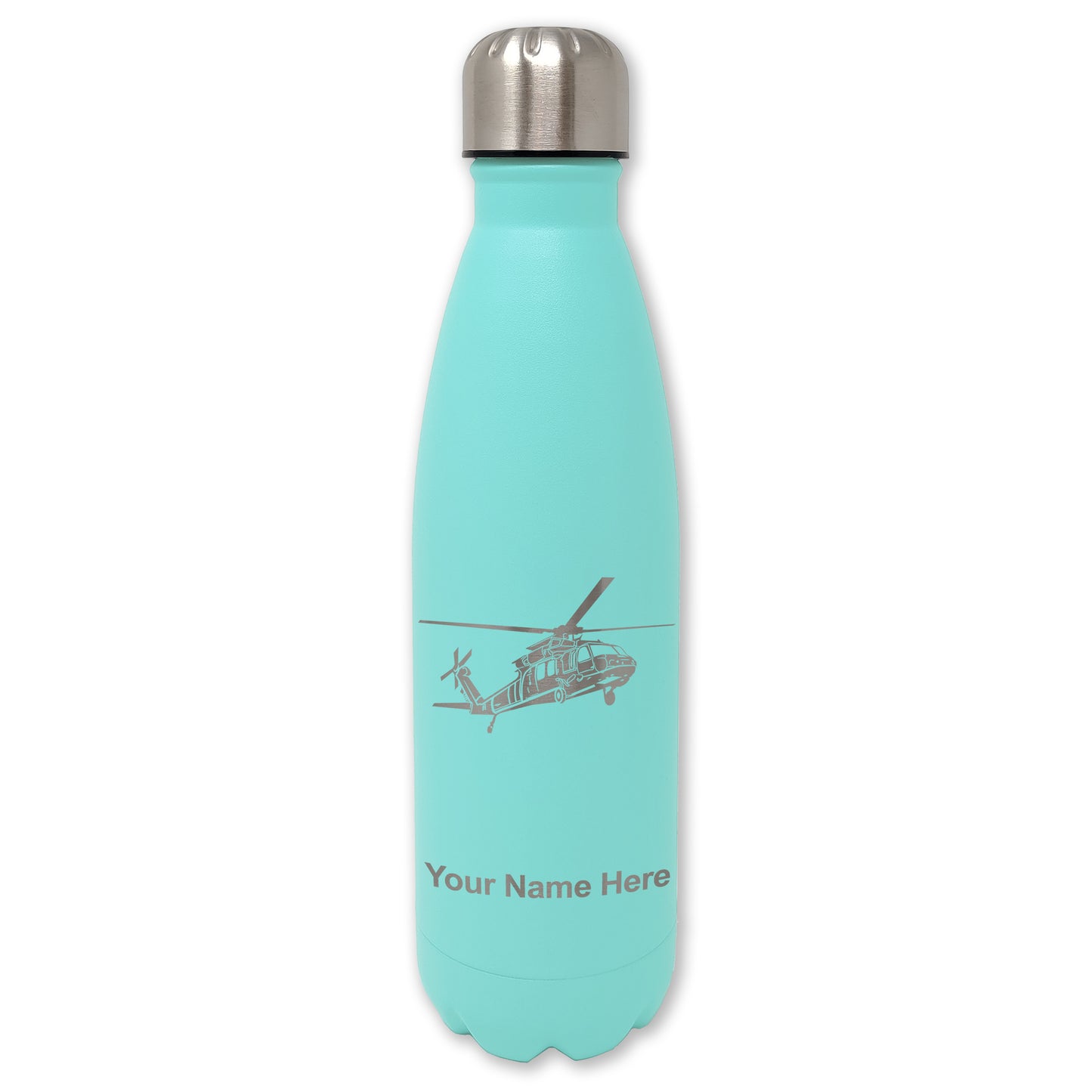 LaserGram Double Wall Water Bottle, Military Helicopter 1, Personalized Engraving Included