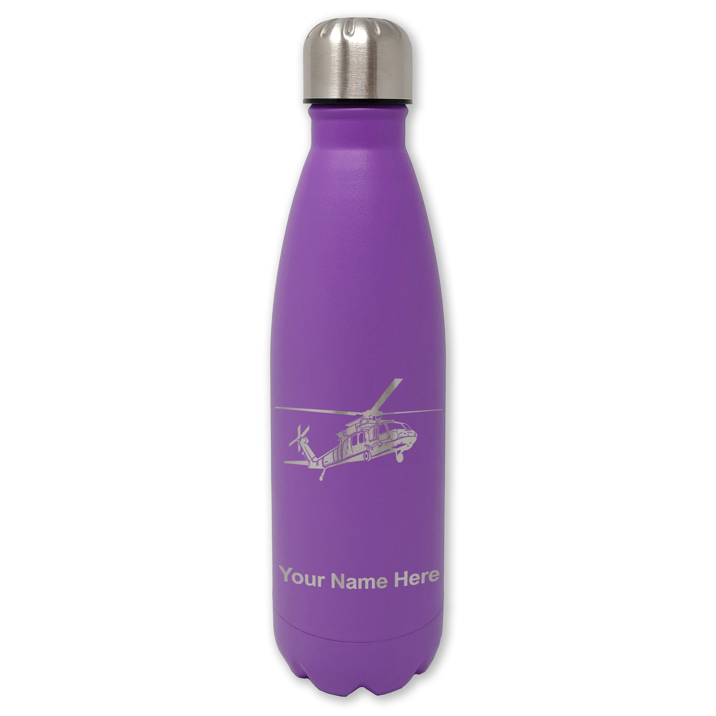 LaserGram Double Wall Water Bottle, Military Helicopter 1, Personalized Engraving Included