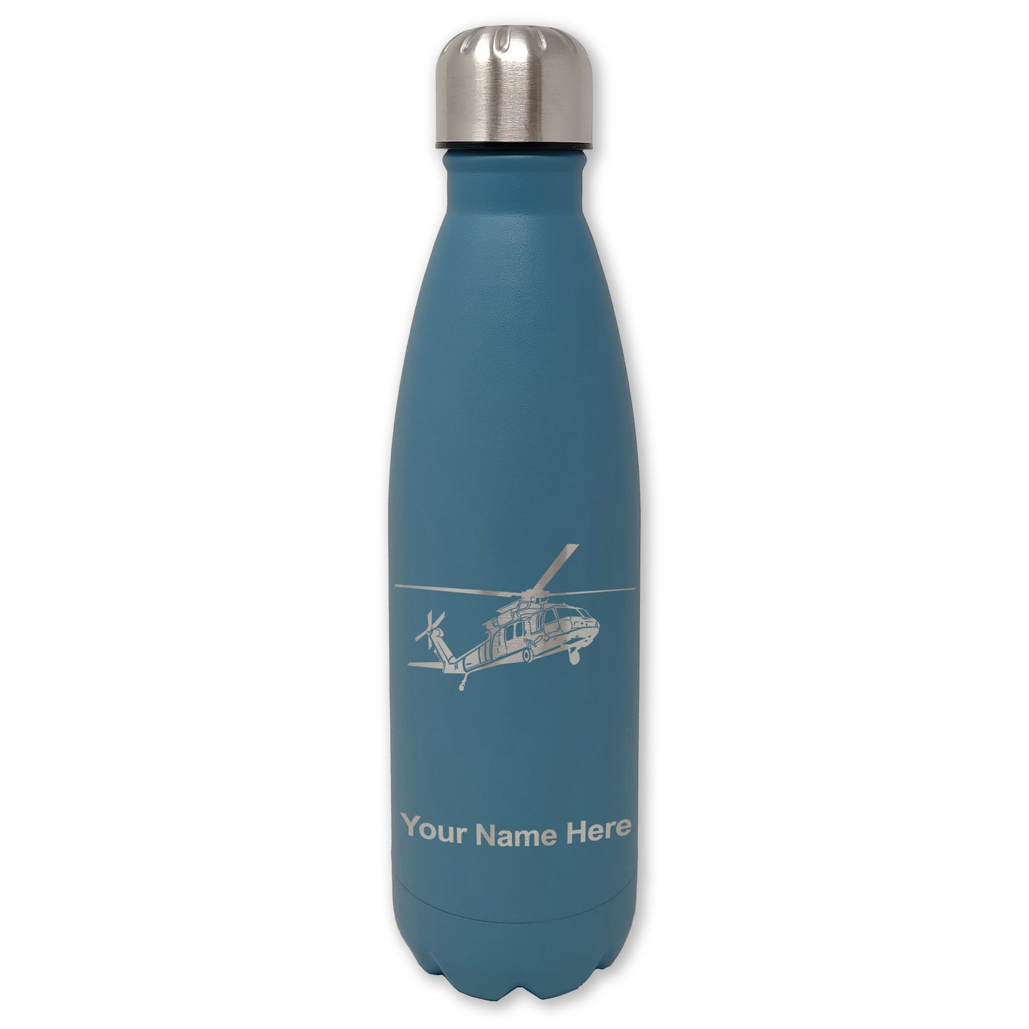 LaserGram Double Wall Water Bottle, Military Helicopter 1, Personalized Engraving Included