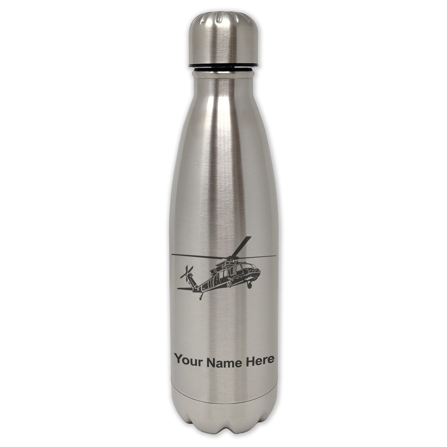 LaserGram Double Wall Water Bottle, Military Helicopter 1, Personalized Engraving Included