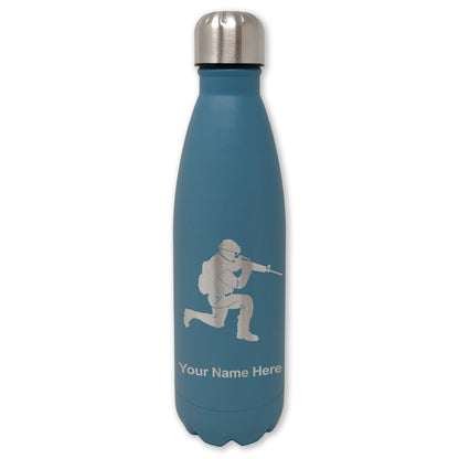 LaserGram Double Wall Water Bottle, Military Soldier, Personalized Engraving Included