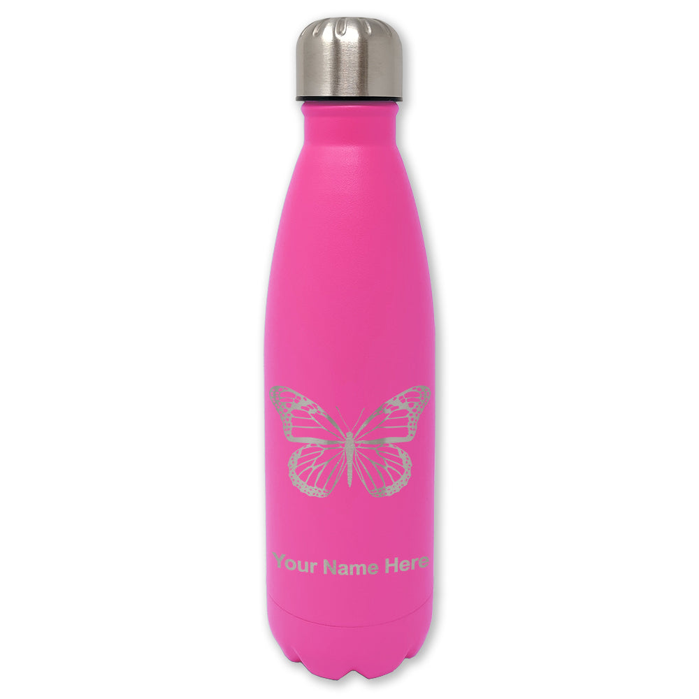 LaserGram Double Wall Water Bottle, Monarch Butterfly, Personalized Engraving Included