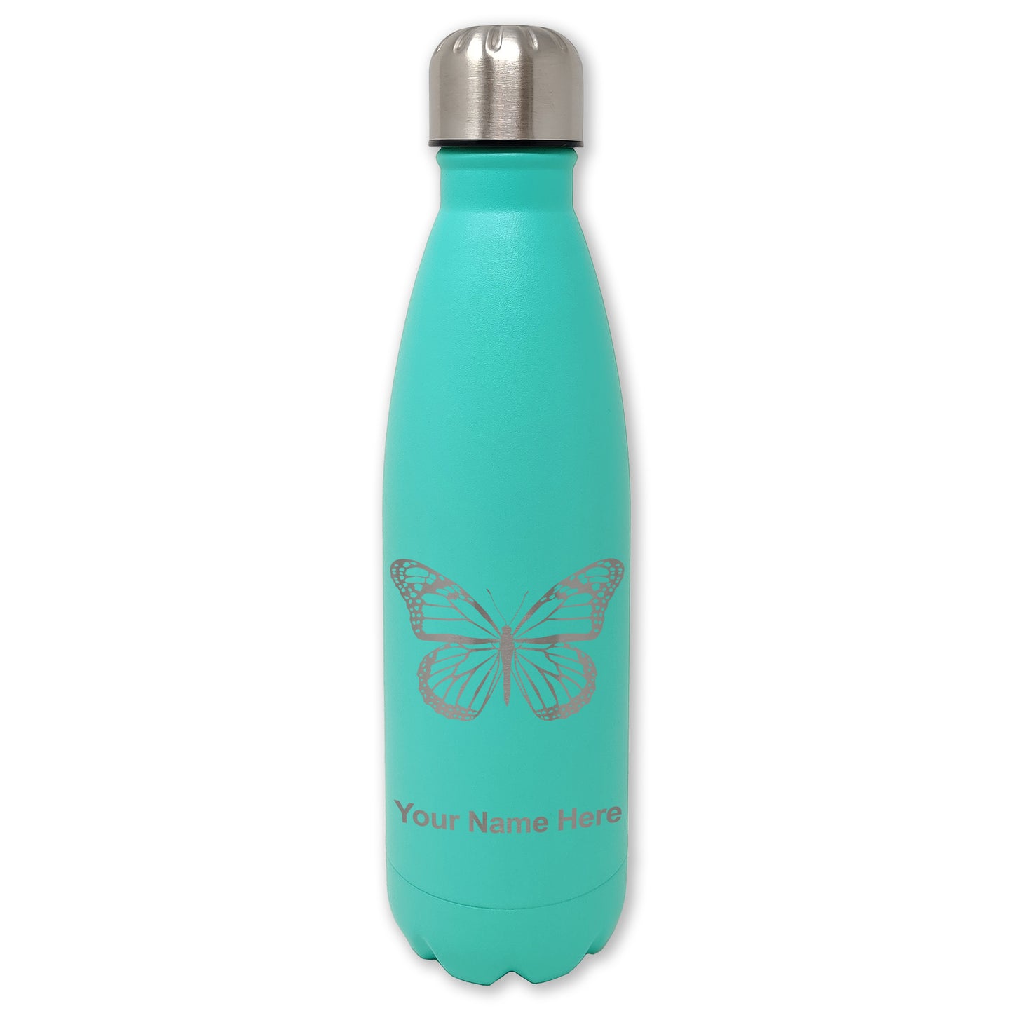 LaserGram Double Wall Water Bottle, Monarch Butterfly, Personalized Engraving Included