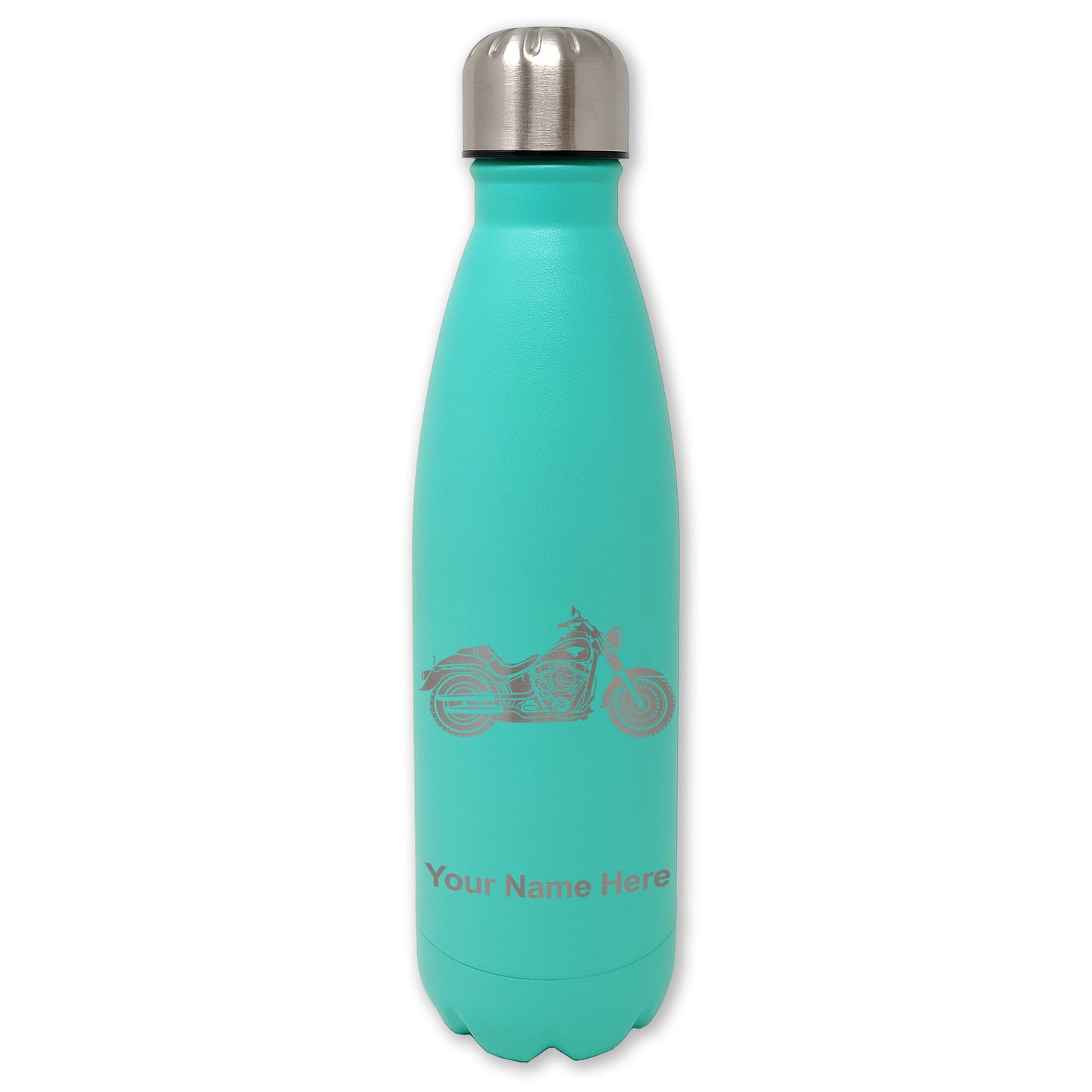 LaserGram Double Wall Water Bottle, Motorcycle, Personalized Engraving Included