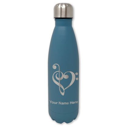 LaserGram Double Wall Water Bottle, Music Heart, Personalized Engraving Included