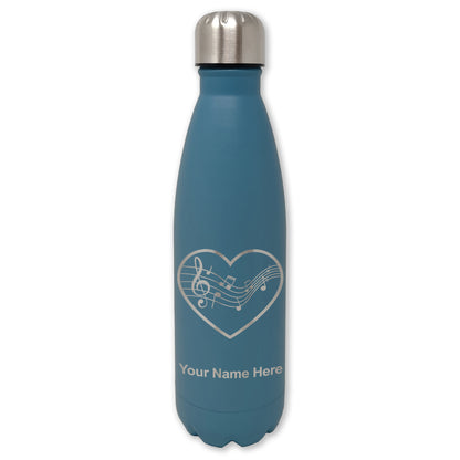 LaserGram Double Wall Water Bottle, Music Staff Heart, Personalized Engraving Included