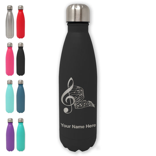 LaserGram Double Wall Water Bottle, Musical Notes, Personalized Engraving Included