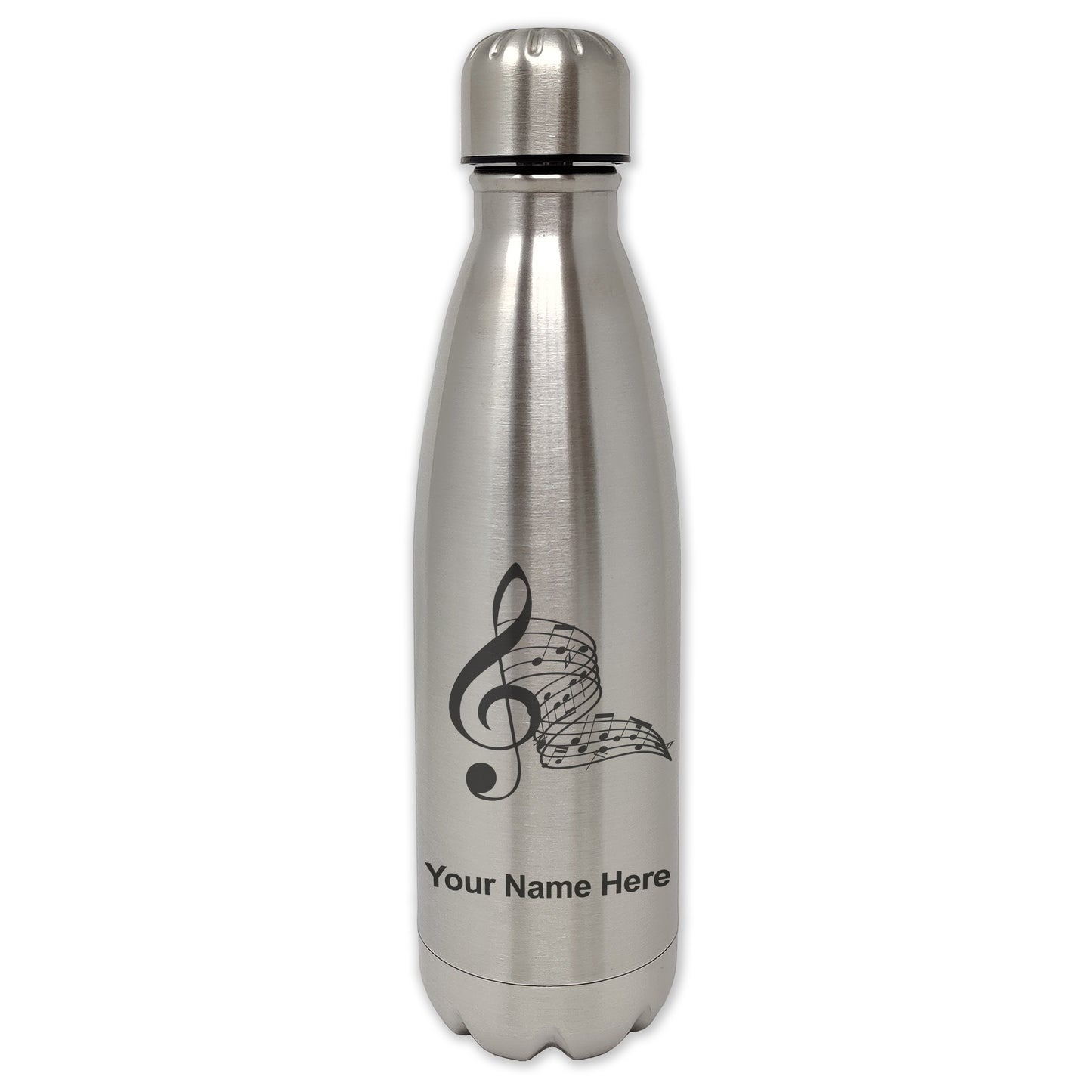 LaserGram Double Wall Water Bottle, Musical Notes, Personalized Engraving Included