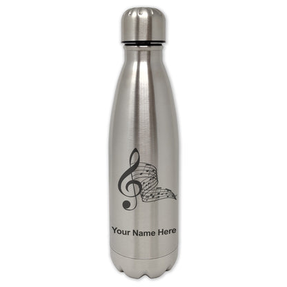 LaserGram Double Wall Water Bottle, Musical Notes, Personalized Engraving Included