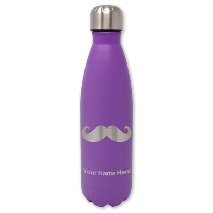 LaserGram Double Wall Water Bottle, Mustache, Personalized Engraving Included