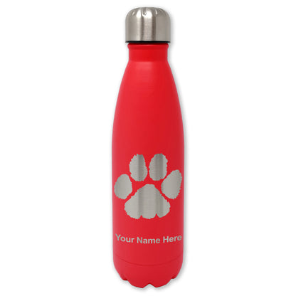 LaserGram Double Wall Water Bottle, Paw Print, Personalized Engraving Included