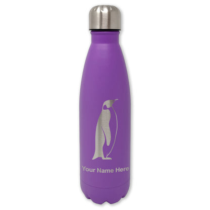 LaserGram Double Wall Water Bottle, Penguin, Personalized Engraving Included
