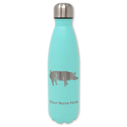 LaserGram Double Wall Water Bottle, Pig, Personalized Engraving Included