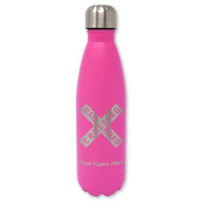 LaserGram Double Wall Water Bottle, Railroad Crossing Sign 1, Personalized Engraving Included