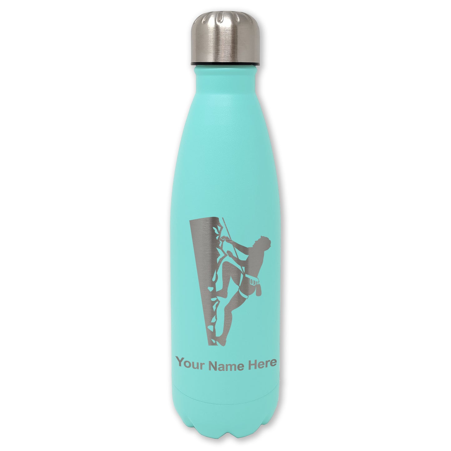 LaserGram Double Wall Water Bottle, Rock Climber, Personalized Engraving Included