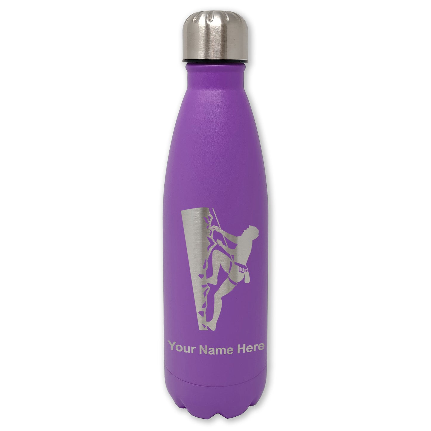LaserGram Double Wall Water Bottle, Rock Climber, Personalized Engraving Included