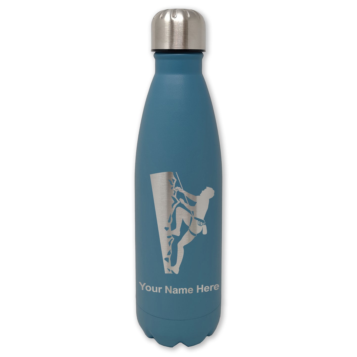 LaserGram Double Wall Water Bottle, Rock Climber, Personalized Engraving Included